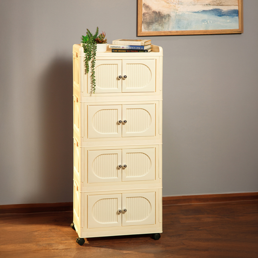 Collapsible 4- layer Storage Cabinet with magnetic doors
