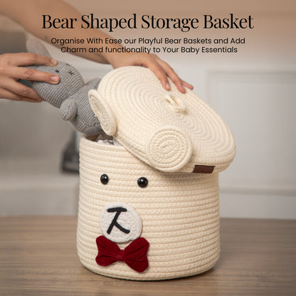 Bear-Shaped Rope Storage Basket with Lid – Cute, Soft, Functional
