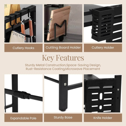 3 - Tier Expandable Microwave Oven Rack, With Hooks. - RUBHUB