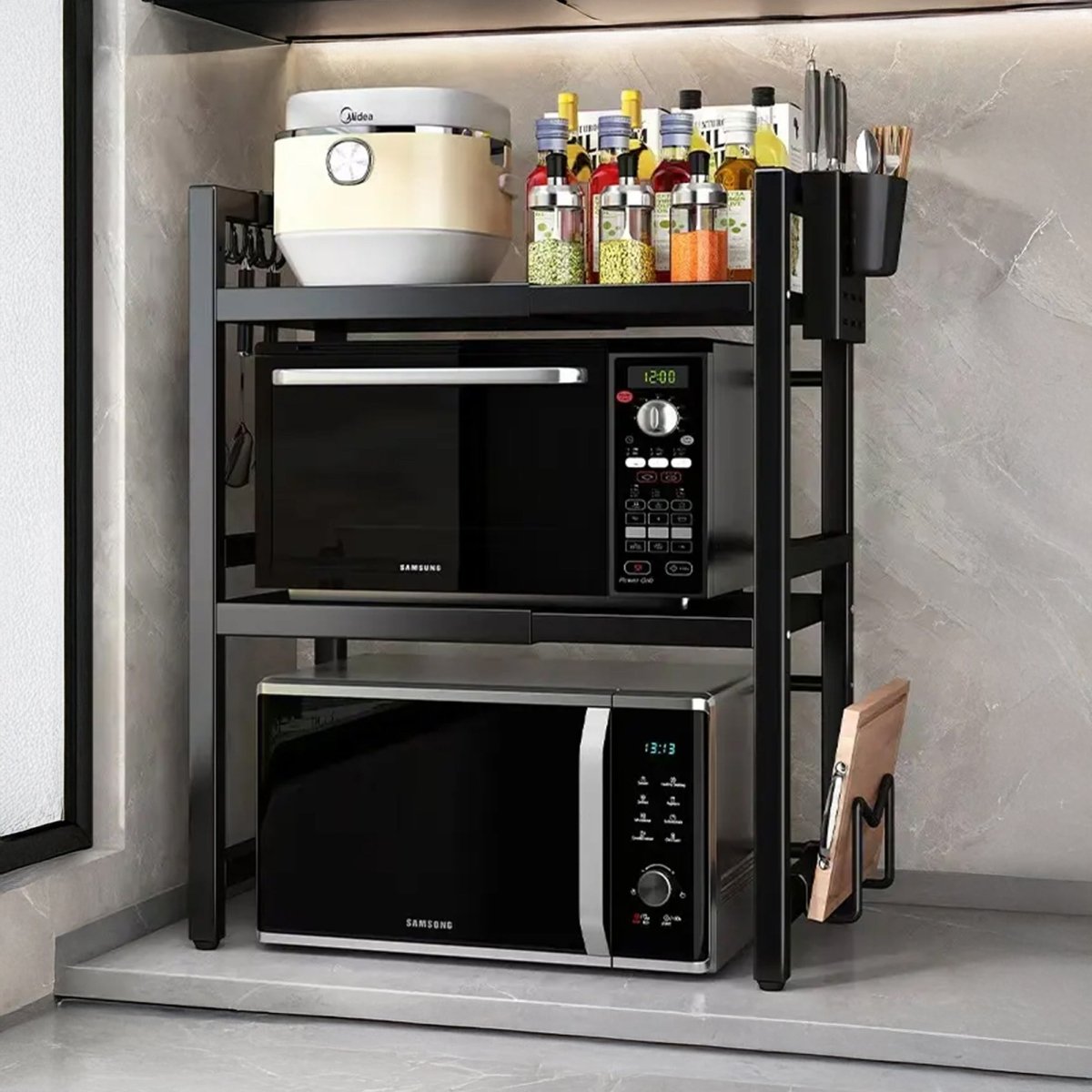 3 - Tier Expandable Microwave Oven Rack, With Hooks. - RUBHUB