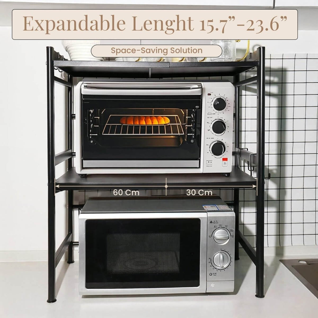 3 - Tier Expandable Microwave Oven Rack, With Hooks. - RUBHUB