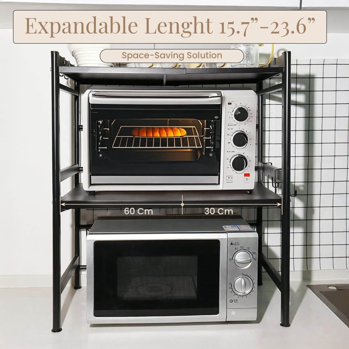 3 - Tier Expandable Microwave Oven Rack, With Hooks. - RUBHUB