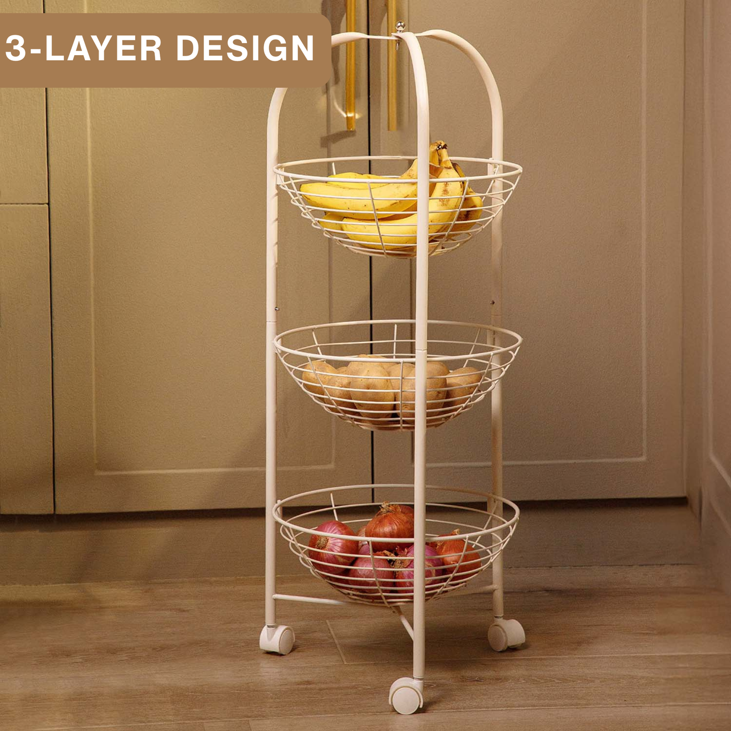 3-Layer Kitchen Trolley with Wooden Accents