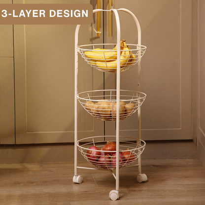 3-Layer Kitchen Trolley with Wooden Accents