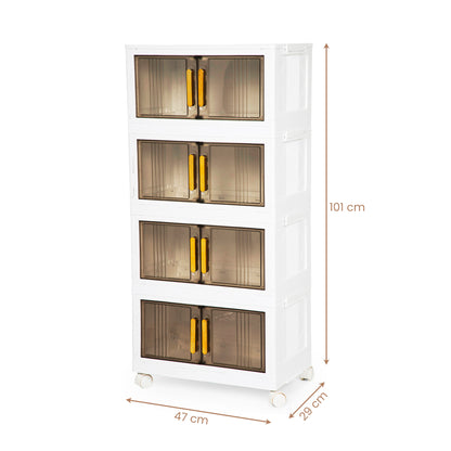 Foldable Wardrobe Stoarge Box– 4 Layer Home Storage and Clothes Organization Solution with Stackable, Collapsible Design, Wheels for Versatile Use in Dorms, Bedrooms, Kitchen, Living