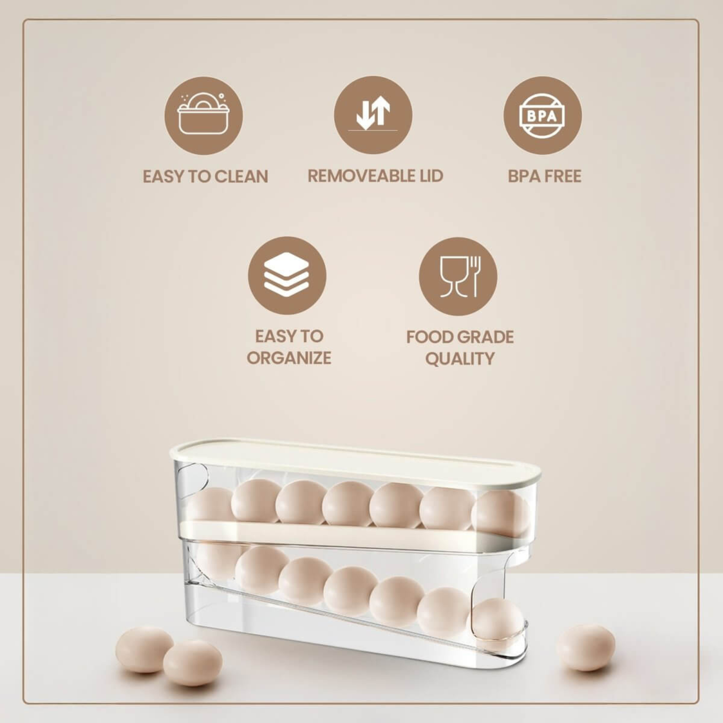 Auto Rolling Egg Dispenser Organizer- 12 Eggs Holder
