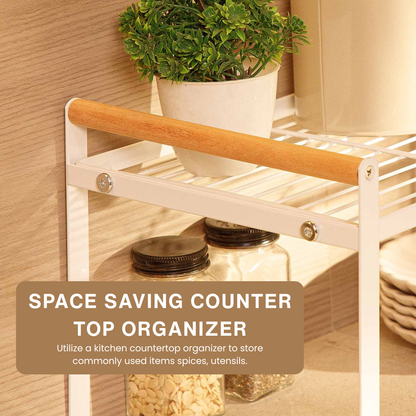 1-Tier Metal Organizer with Bamboo Handles- White
