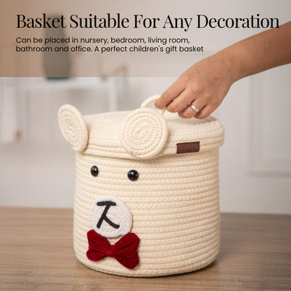 Bear-Shaped Rope Storage Basket with Lid – Cute, Soft, Functional