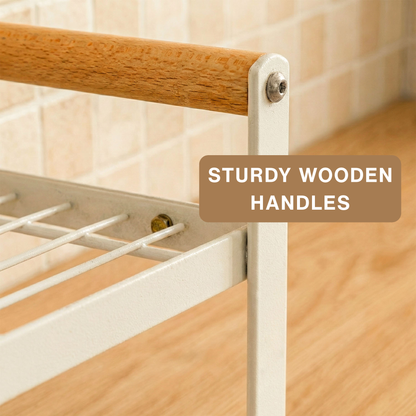 1-Tier Metal Organizer with Bamboo Handles- White