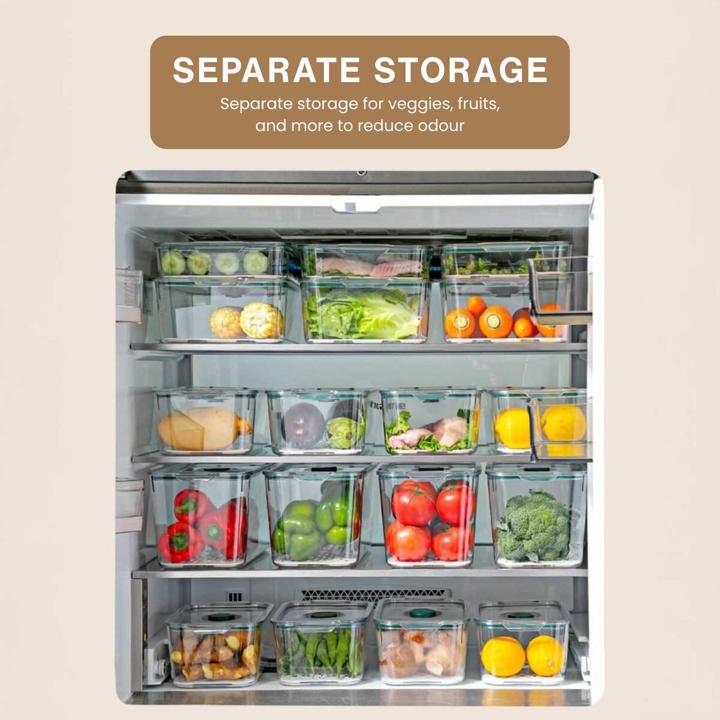 Air-Tight Fridge Container with Drain Tray & Marker - Small
