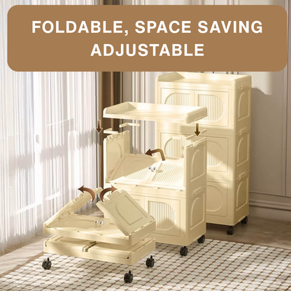 Collapsible 4- layer Storage Cabinet with magnetic doors