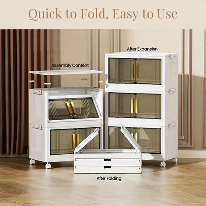 Folding Wardrobe Storage Box – 3 Layer Home Storage and Clothes Organization Solution with Stackable, Collapsible Design, Wheels for Versatile Use in Dorms, Bedrooms, Kitchen, Living