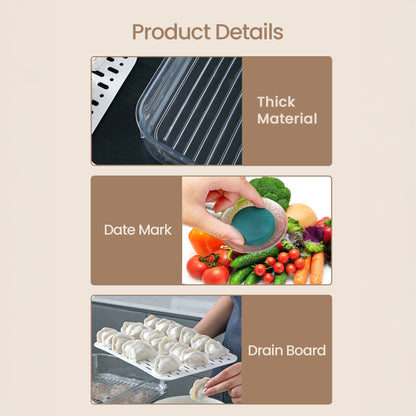 Small - Air Tight Fridge Container Box, Fruits, Vegetables and food storage organizer with Drain tray and Date Marker