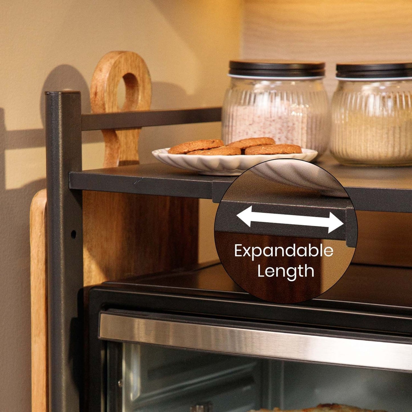 2-Tier Expandable Microwave Oven Rack, With Hooks.
