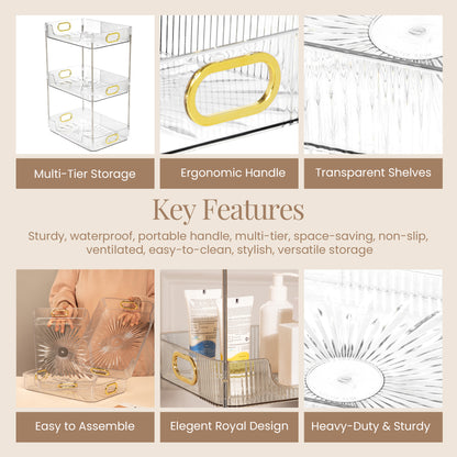 RUBHUB Transparent 3-Layer Bathroom/Kitchen/Dressing Table Countertop Organizer – Versatile Storage with a Premium Glass Finish