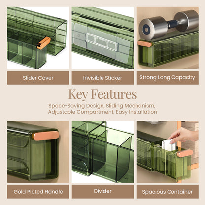 Glass Finish Wall Mount Drawer Organizer – Space-Saving Storage with Adjustable Design for organizing Socks, Briefs, and lingerie to daily-use items like phone chargers and office supplies