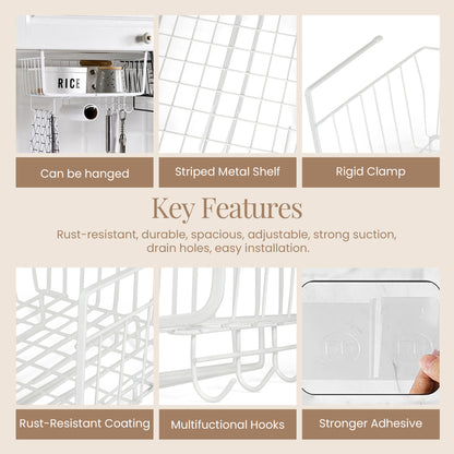 Kitchen shelving cabinet under hanging basket, wardrobe storage rack sundries kitchenware utensils pot lids storage hanging basket organizer rack with hooks