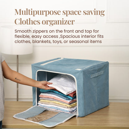 Foldable Fabric cloth storage Box with a Peek-In Window , Declutter Smartly – blue