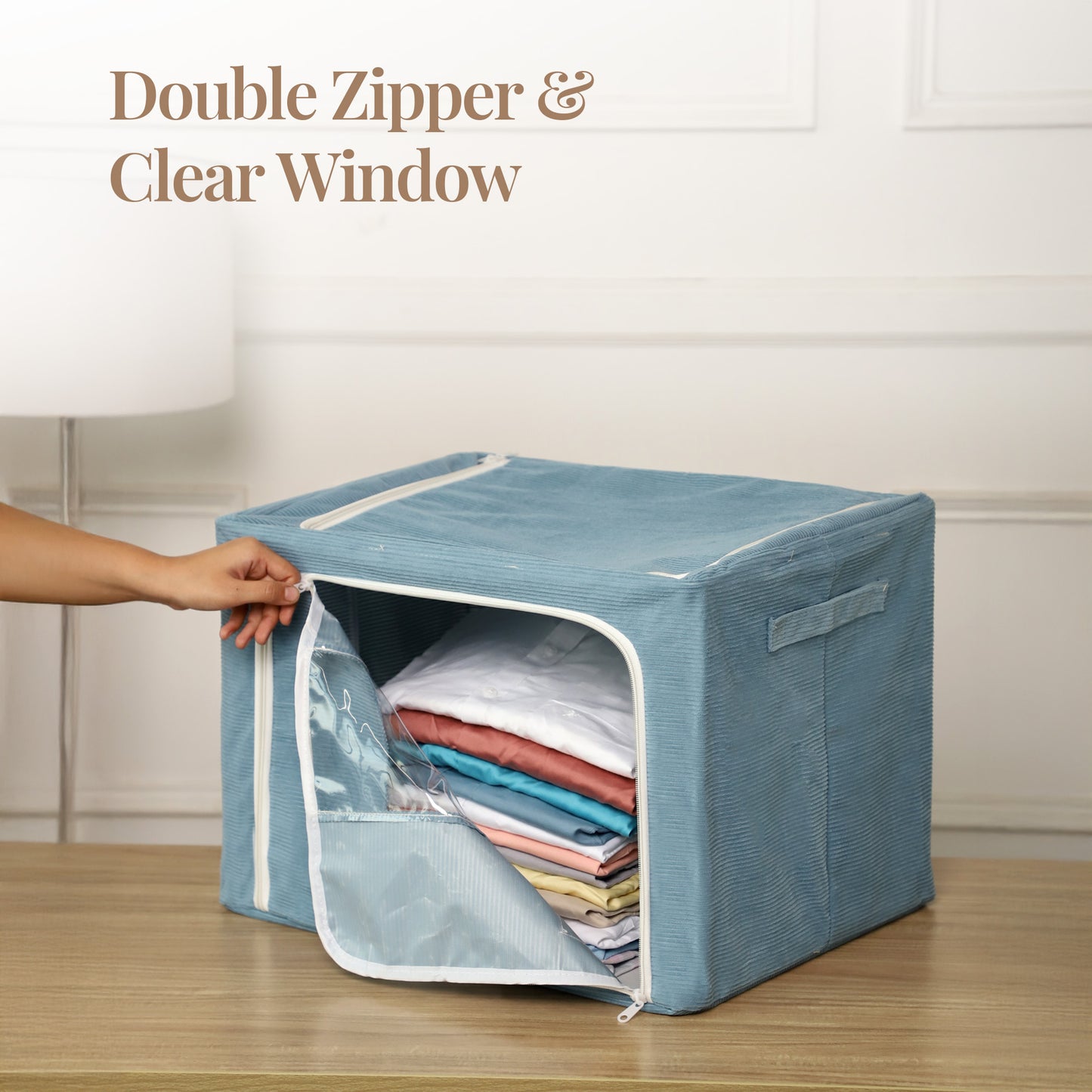 Foldable Fabric cloth storage Box with a Peek-In Window , Declutter Smartly – blue
