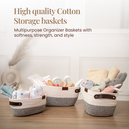 Stylish & Durable Rope Storage Basket Set – Modern Home Organizer (Set of 3) - Grey