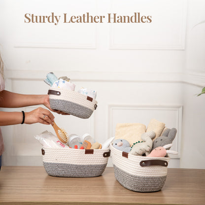 Stylish & Durable Rope Storage Basket Set – Modern Home Organizer (Set of 3) - Grey
