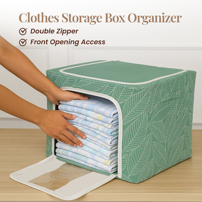 Stackable Green Leaf Cloth Storage Box for Functional Organizer