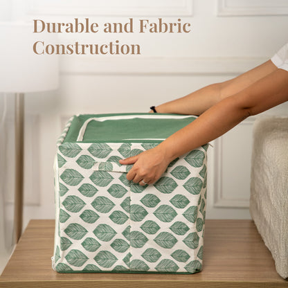Stackable Green Leaf Cloth Storage Box for Functional Organizer