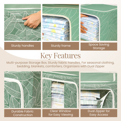 Stackable Green Leaf Cloth Storage Box for Functional Organizer