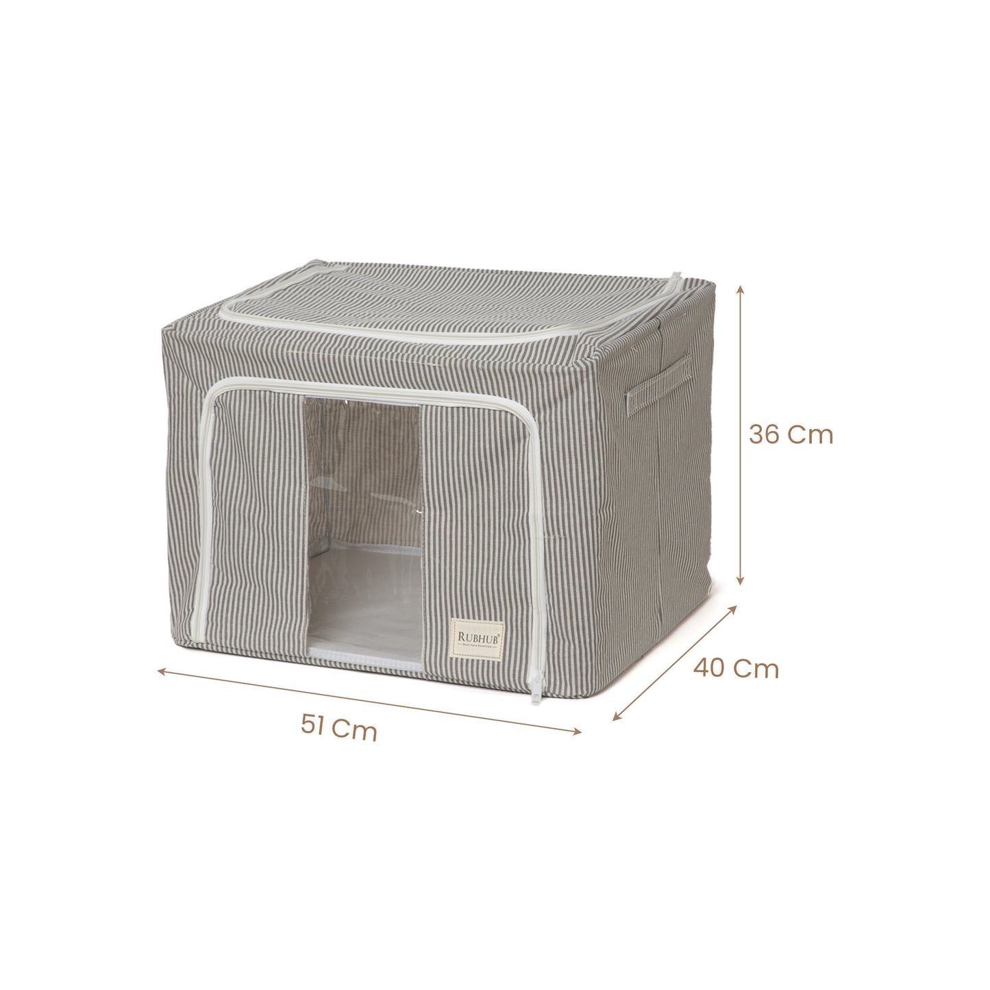 Pinstriped Cloth Storage Box with Transparent Window – Grey