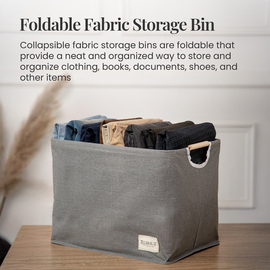Elegant Grey Storage Box with Wooden Grip Handles
