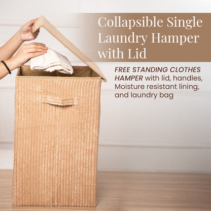 foldable Laundry Basket, with Soft Corduroy Fabric- Brown