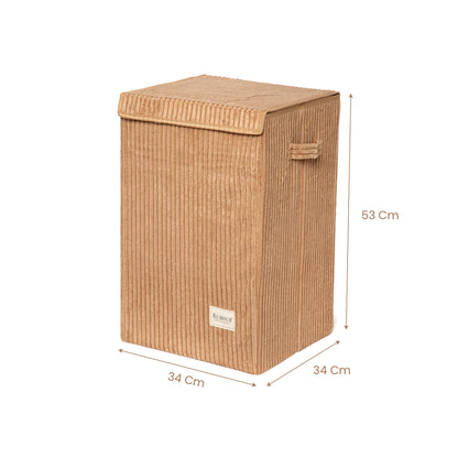foldable Laundry Basket, with Soft Corduroy Fabric- Brown