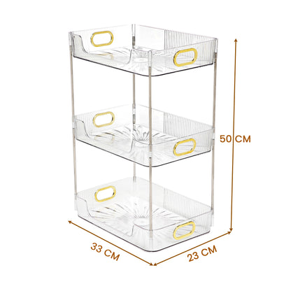 RUBHUB Transparent 3-Layer Bathroom/Kitchen/Dressing Table Countertop Organizer – Versatile Storage with a Premium Glass Finish