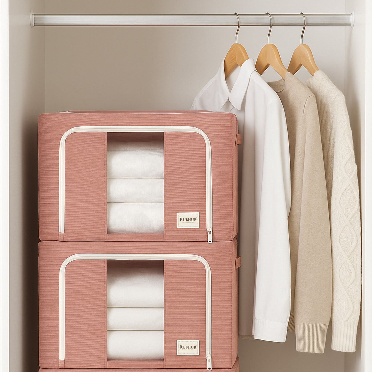 Stackable Couduroy Fabric Cloth Storage Box- Pink