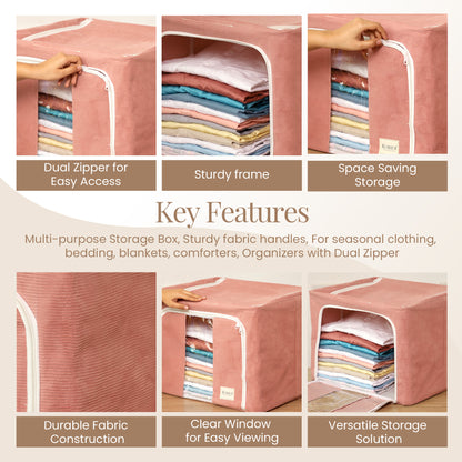 Stackable Couduroy Fabric Cloth Storage Box- Pink