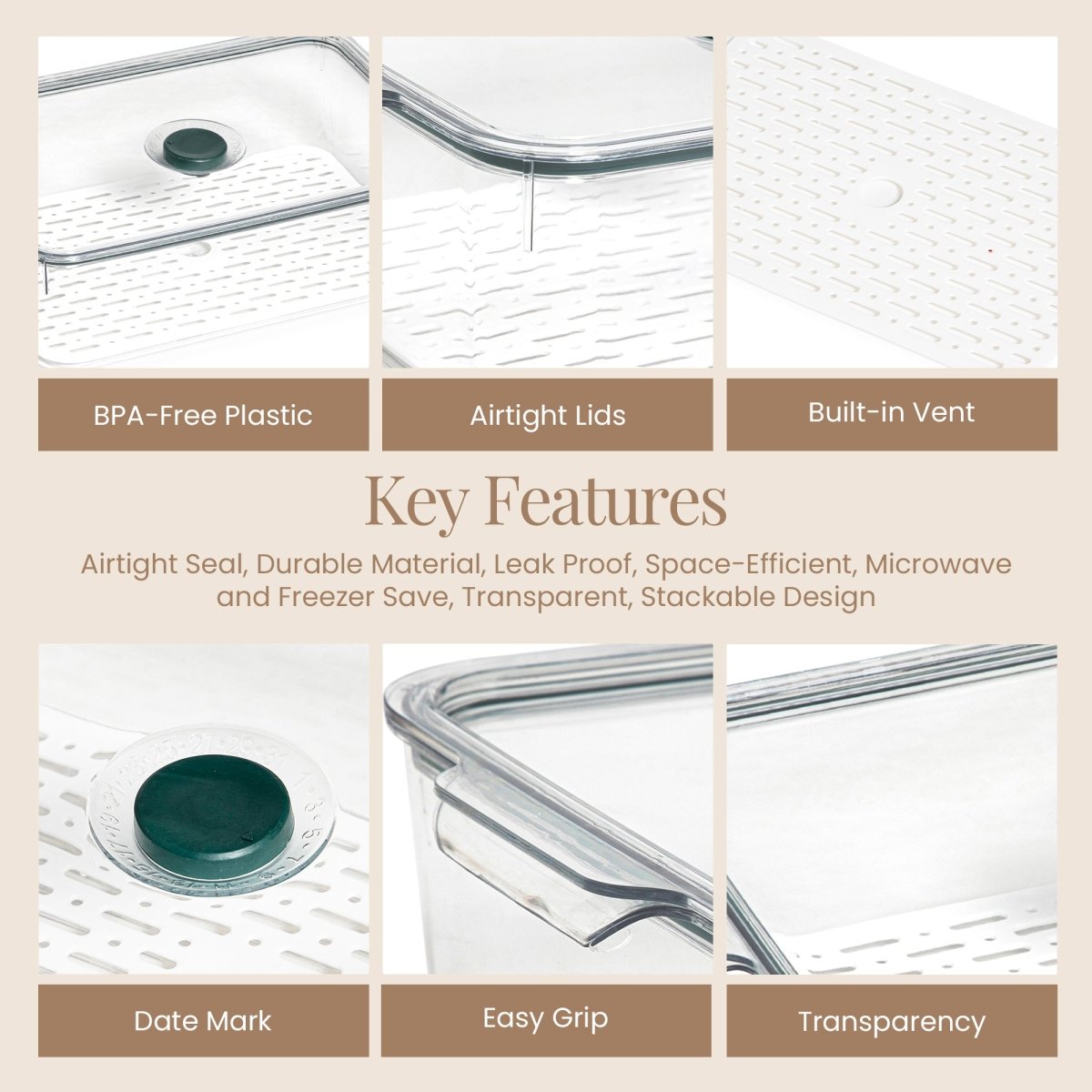 Air - Tight Fridge Container with Drain Tray & Marker - Large - RUBHUB