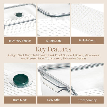 Air - Tight Fridge Container with Drain Tray & Marker - Large - RUBHUB