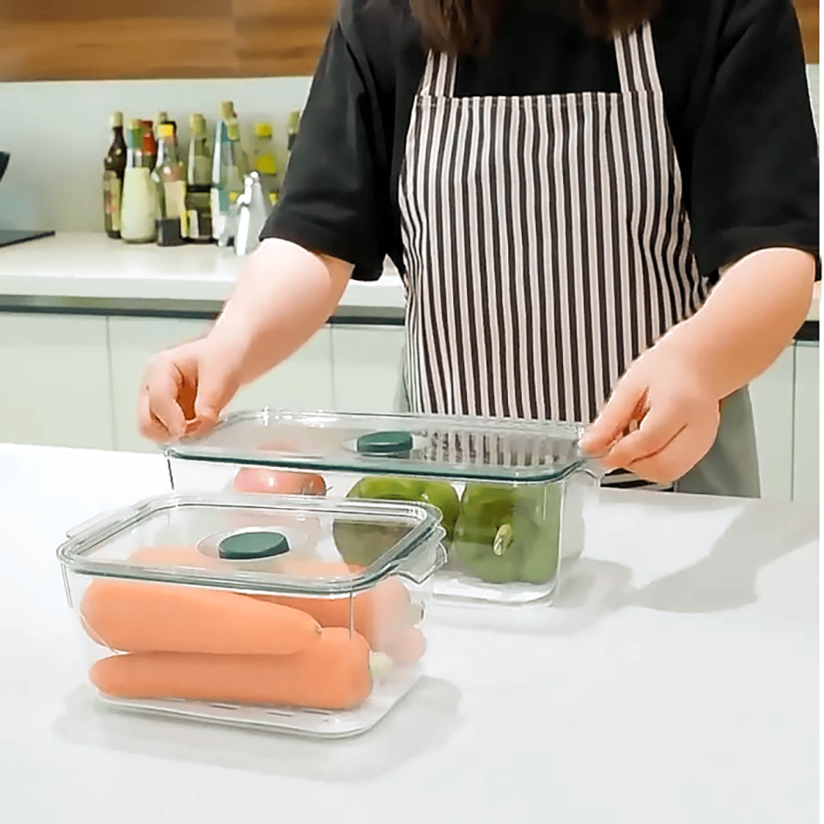 Air - Tight Fridge Container with Drain Tray & Marker - Large - RUBHUB