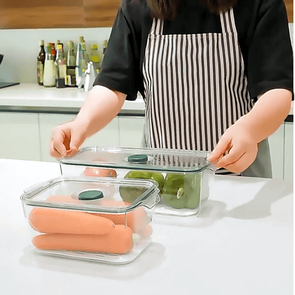 Air - Tight Fridge Container with Drain Tray & Marker - Large - RUBHUB