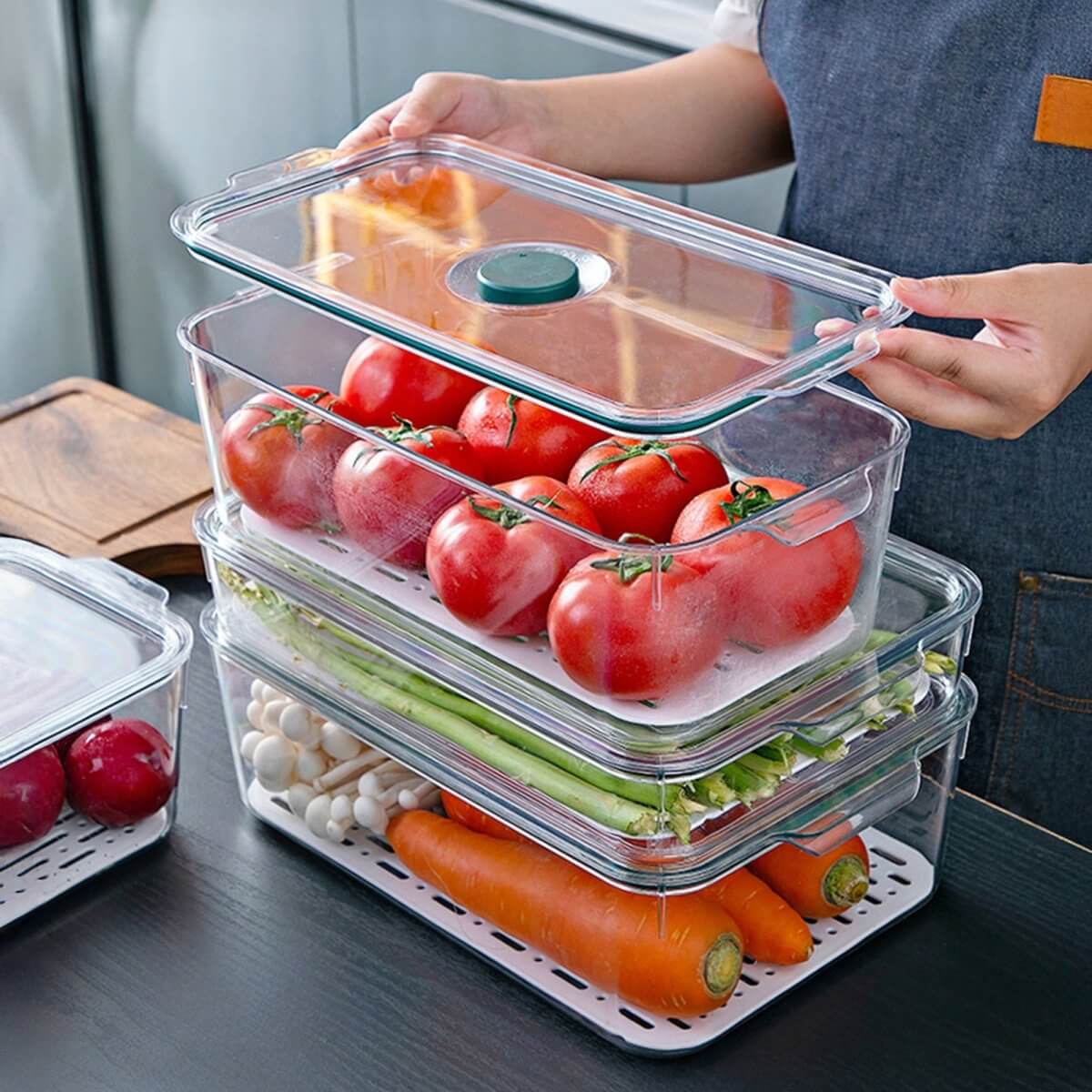 Air Tight Fridge Container with Drain Tray & Marker - Medium - RUBHUB
