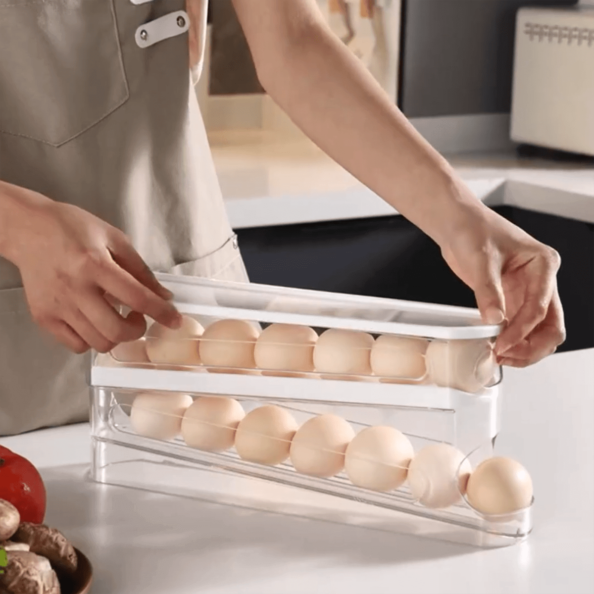 Auto Rolling Egg Dispenser Organizer - 12 Eggs Holder - RUBHUB