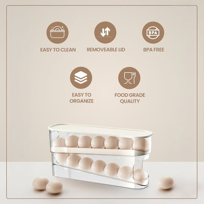 Auto Rolling Egg Dispenser Organizer - 12 Eggs Holder - RUBHUB