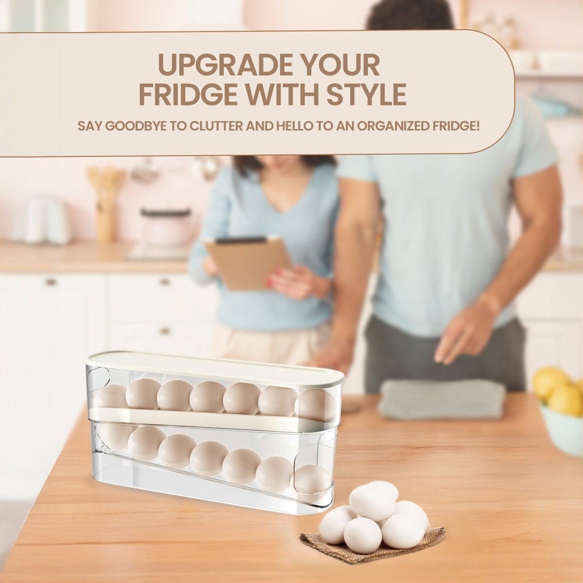 Auto Rolling Egg Dispenser Organizer - 12 Eggs Holder - RUBHUB