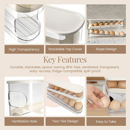 Auto Rolling Egg Dispenser Organizer - 12 Eggs Holder - RUBHUB
