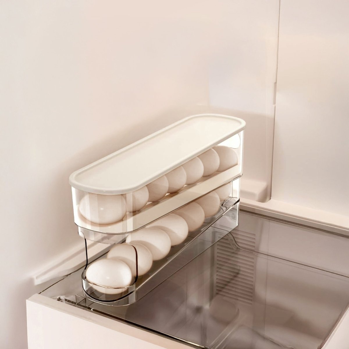Auto Rolling Egg Dispenser Organizer - 12 Eggs Holder - RUBHUB