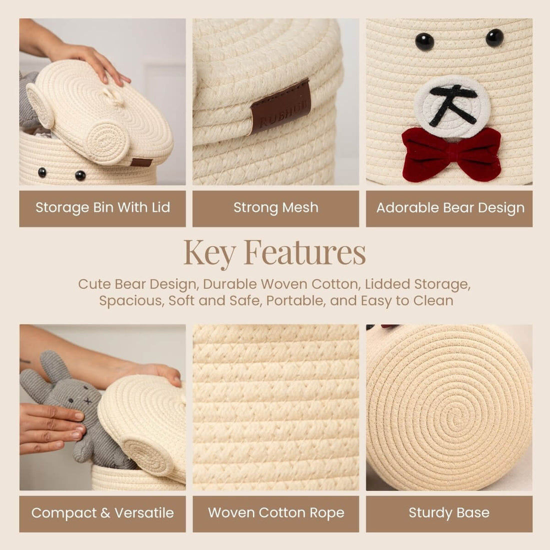 Bear - Shaped Rope Storage Basket with Lid - RUBHUB