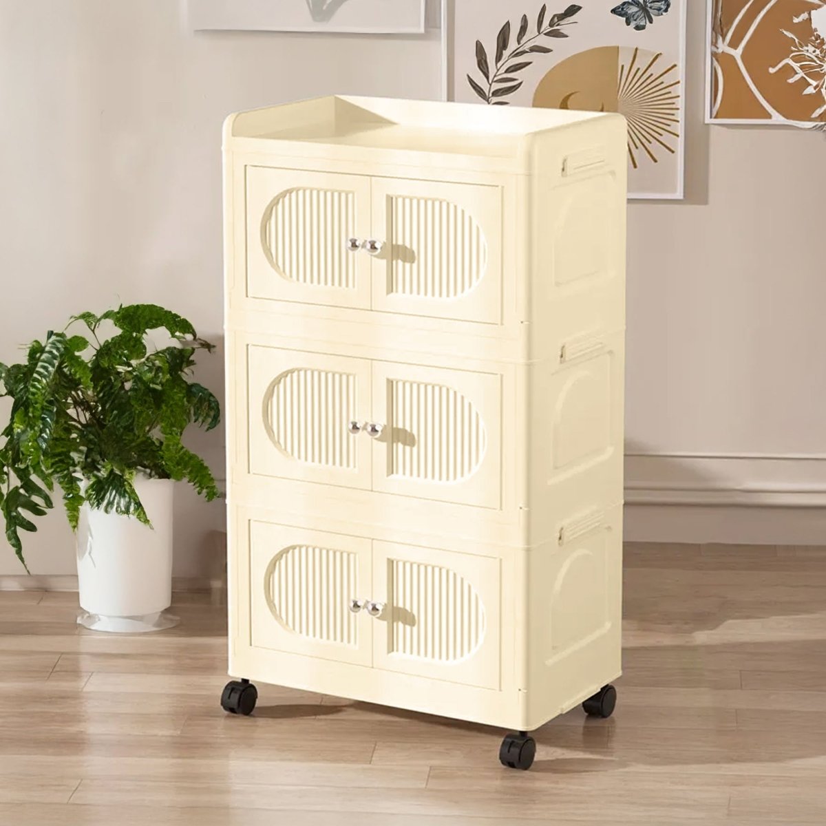 Collapsible 3 - layer Storage Cabinet with magnetic doors - RUBHUB