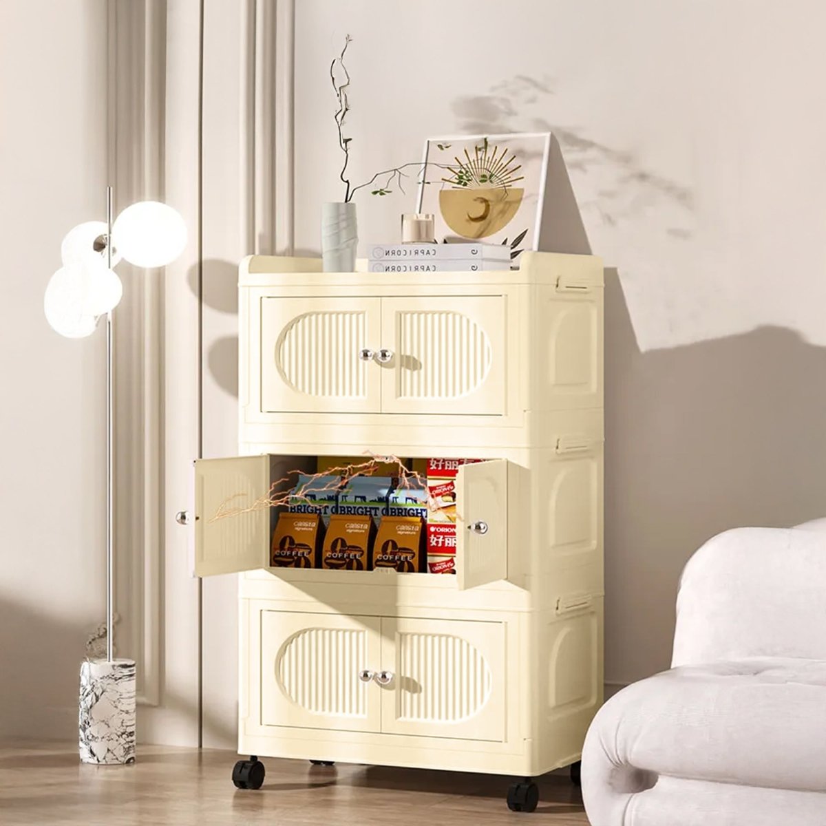 Collapsible 3 - layer Storage Cabinet with magnetic doors - RUBHUB