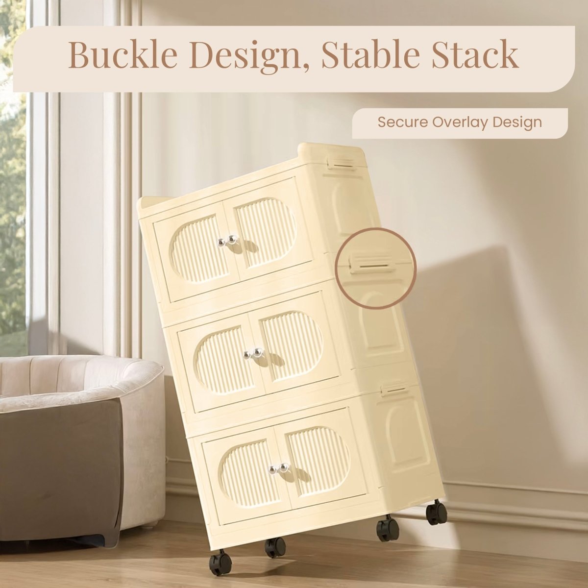 Collapsible 3 - layer Storage Cabinet with magnetic doors - RUBHUB
