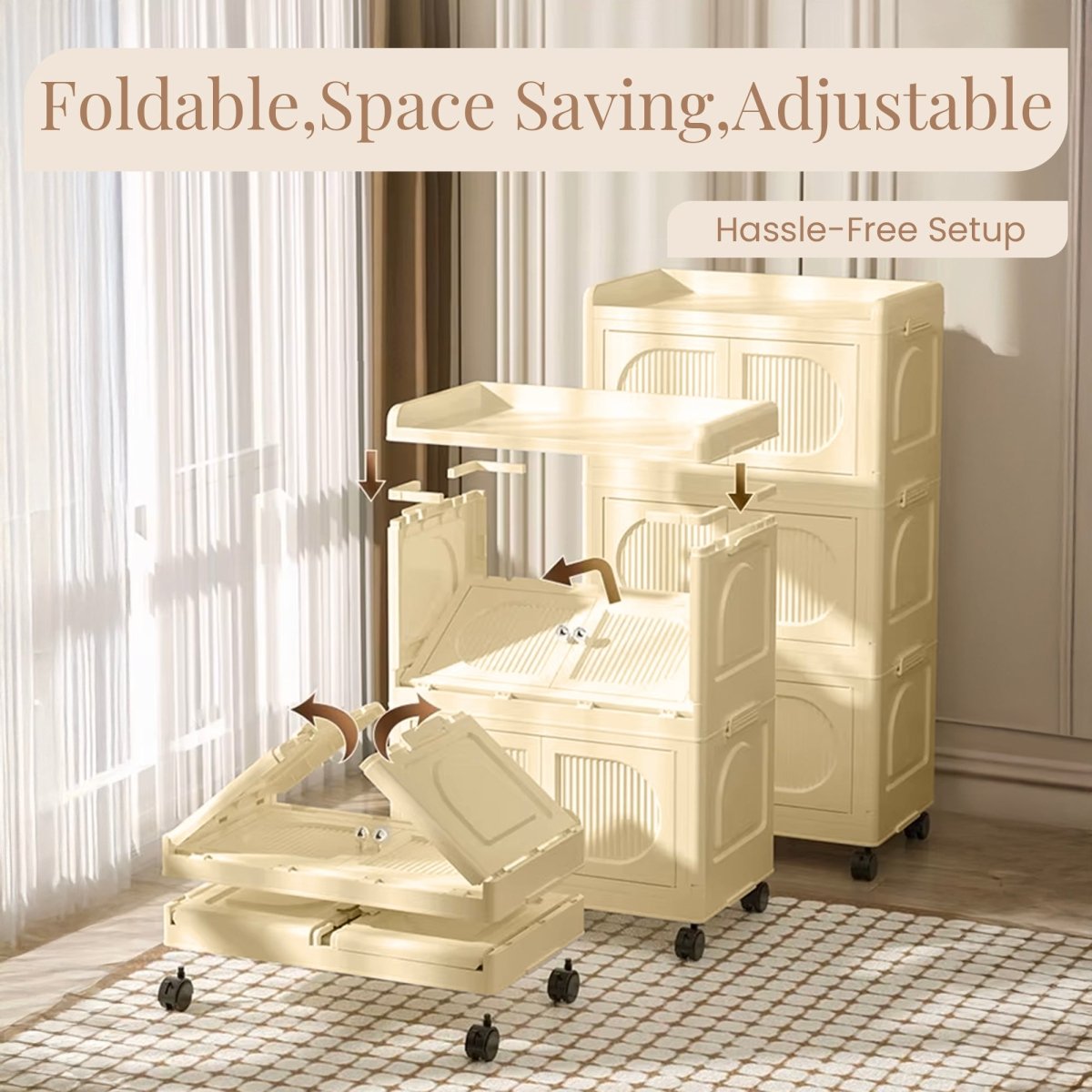 Collapsible 3 - layer Storage Cabinet with magnetic doors - RUBHUB